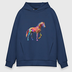 Толстовка оверсайз мужская Конь геометрик, цвет: тёмно-синий