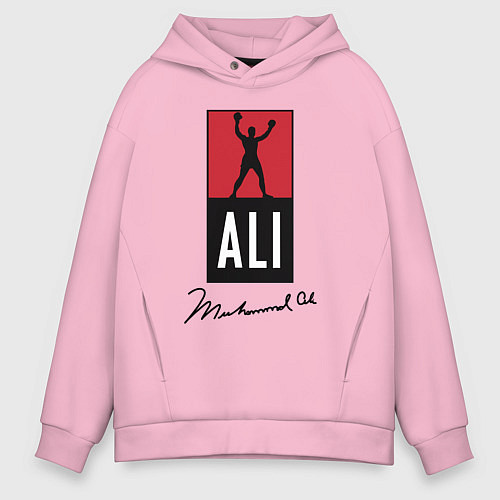 Мужское худи оверсайз Muhammad Ali boxer / Светло-розовый – фото 1