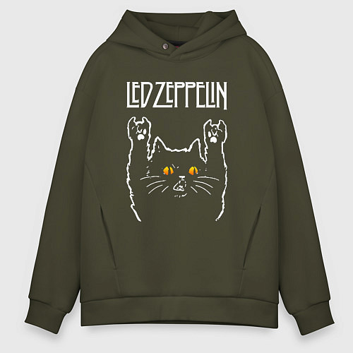 Мужское худи оверсайз Led Zeppelin rock cat / Хаки – фото 1