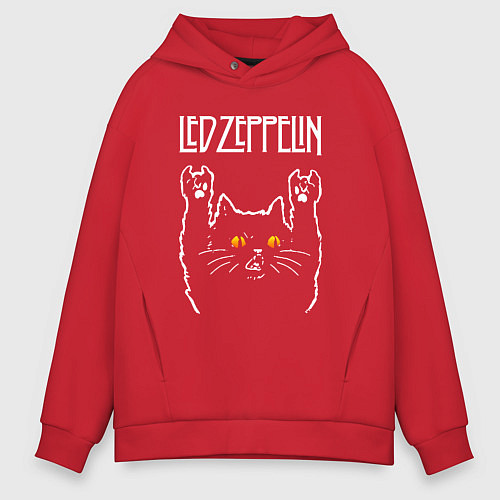 Мужское худи оверсайз Led Zeppelin rock cat / Красный – фото 1