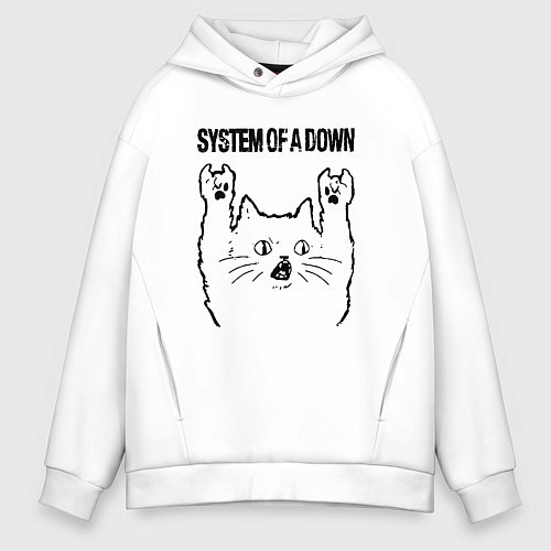 Мужское худи оверсайз System of a Down - rock cat / Белый – фото 1