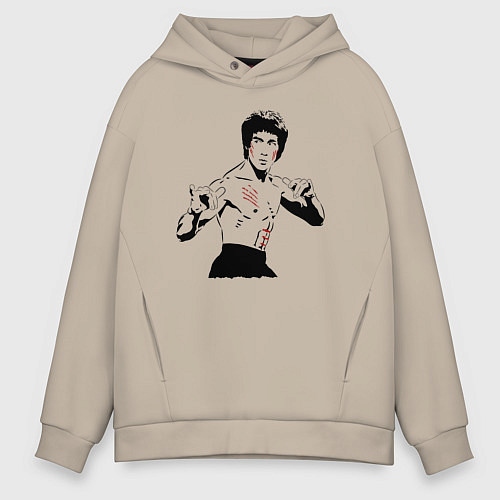 Мужское худи оверсайз Брюс Ли в крови / Миндальный – фото 1