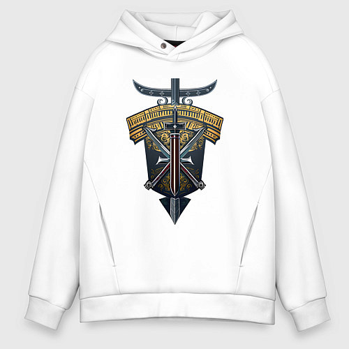 Мужское худи оверсайз Рыцарские щит и меч / Белый – фото 1