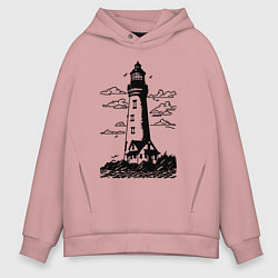 Толстовка оверсайз мужская Маяк рисунок, цвет: пыльно-розовый