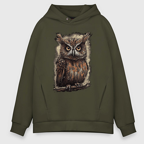 Мужское худи оверсайз Филин: арт нейросети / Хаки – фото 1
