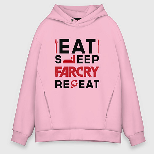 Мужское худи оверсайз Надпись: eat sleep Far Cry repeat / Светло-розовый – фото 1