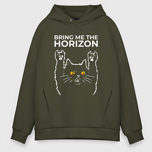 Мужское худи оверсайз Bring Me the Horizon rock cat / Хаки – фото 1