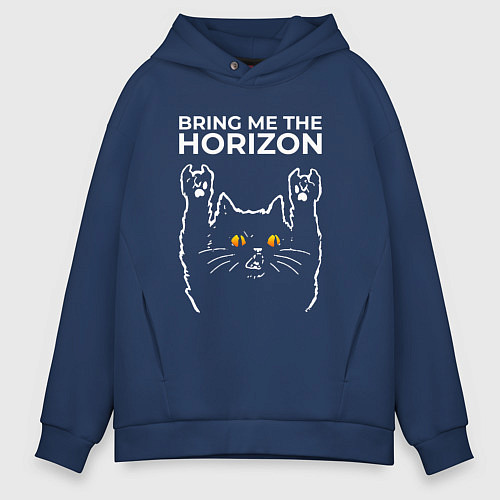 Мужское худи оверсайз Bring Me the Horizon rock cat / Тёмно-синий – фото 1