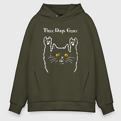 Толстовка оверсайз мужская Three Days Grace rock cat, цвет: хаки