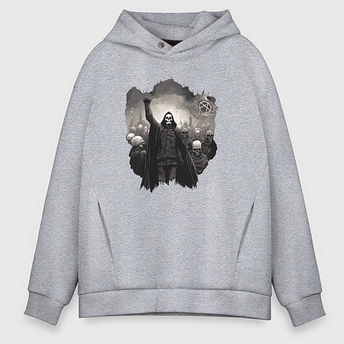 Мужское худи оверсайз Мертвый анархист и орда / Меланж – фото 1