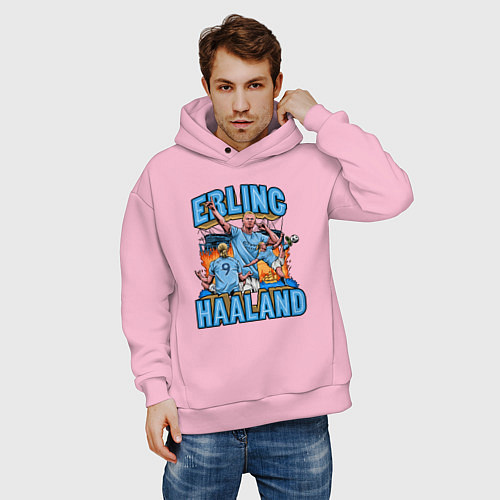 Мужское худи оверсайз Эрлинг Холанд Манчестер Сити 9 / Светло-розовый – фото 3