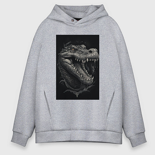 Мужское худи оверсайз Крокодил стиль тату / Меланж – фото 1