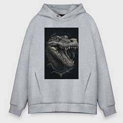 Толстовка оверсайз мужская Крокодил стиль тату, цвет: меланж