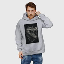 Толстовка оверсайз мужская Крокодил стиль тату, цвет: меланж — фото 2
