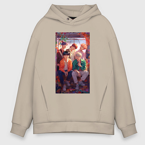 Мужское худи оверсайз BTS anime art style / Миндальный – фото 1