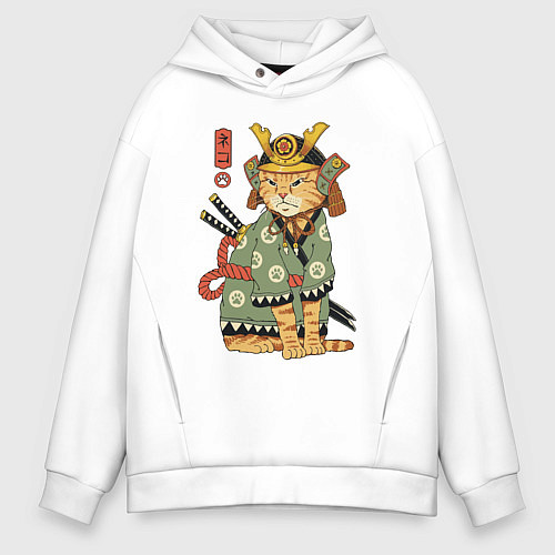 Мужское худи оверсайз Samurai battle cat / Белый – фото 1