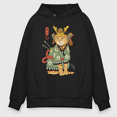 Мужское худи оверсайз Samurai battle cat / Черный – фото 1