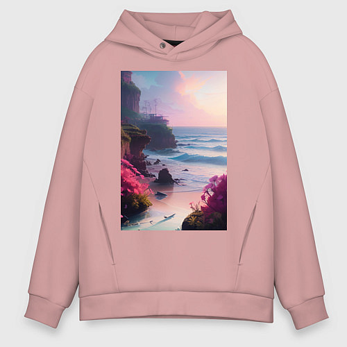 Мужское худи оверсайз Вечер в бухте / Пыльно-розовый – фото 1