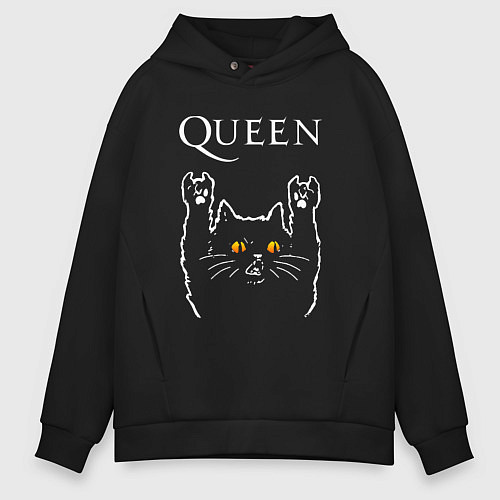 Мужское худи оверсайз Queen rock cat / Черный – фото 1