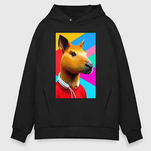 Мужское худи оверсайз Кенга - поп-арт - портрет / Черный – фото 1