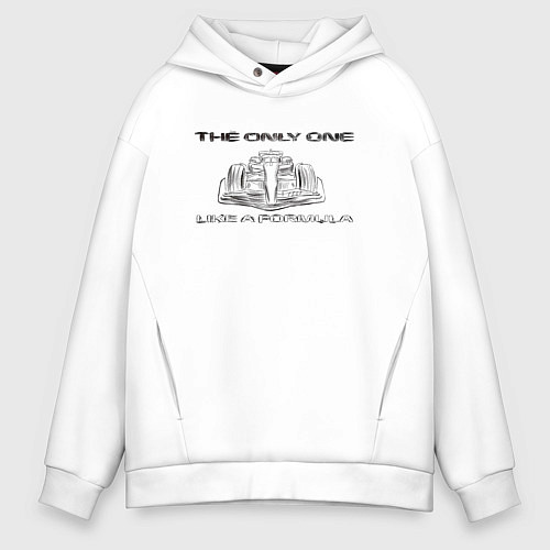 Мужское худи оверсайз The only one - автомобиль Ф1 / Белый – фото 1