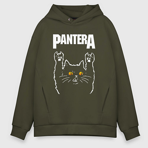 Мужское худи оверсайз Pantera rock cat / Хаки – фото 1