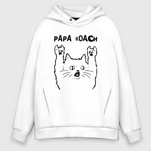 Мужское худи оверсайз Papa Roach - rock cat / Белый – фото 1