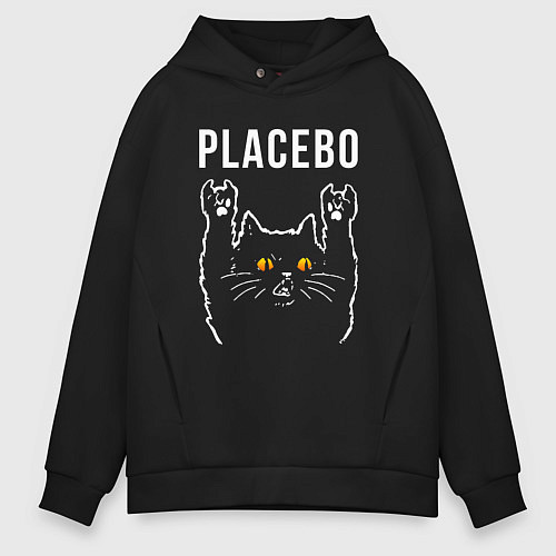 Мужское худи оверсайз Placebo rock cat / Черный – фото 1