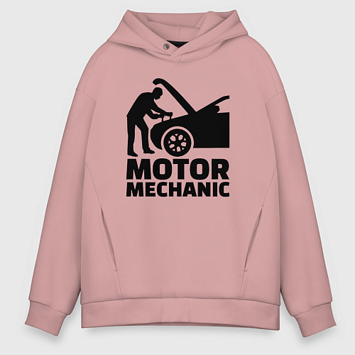 Мужское худи оверсайз Motor mechanic / Пыльно-розовый – фото 1