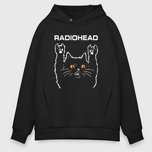 Мужское худи оверсайз Radiohead rock cat / Черный – фото 1