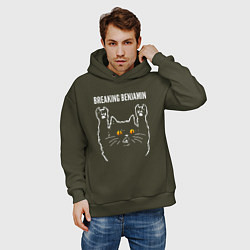 Толстовка оверсайз мужская Breaking Benjamin rock cat, цвет: хаки — фото 2