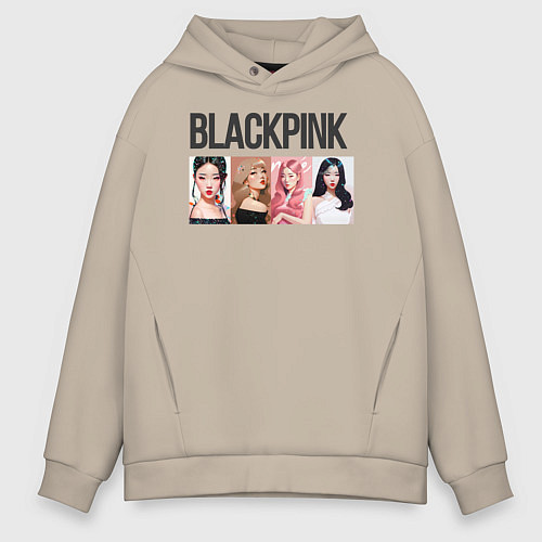 Мужское худи оверсайз Корейская поп-группа Blackpink, анимационный стиль / Миндальный – фото 1