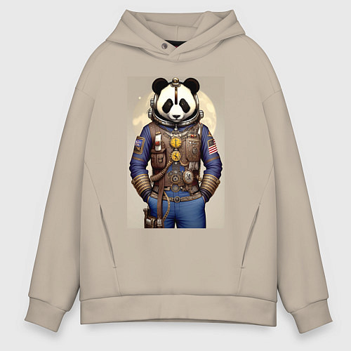 Мужское худи оверсайз Крутой панда - стимпанк от нейроарт / Миндальный – фото 1