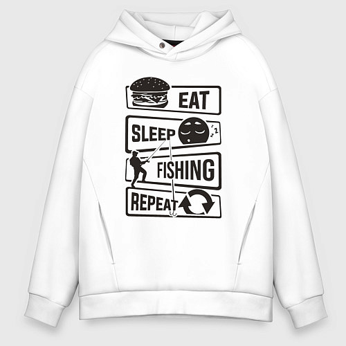 Мужское худи оверсайз Eat sleep fishing repeat / Белый – фото 1