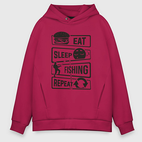 Мужское худи оверсайз Eat sleep fishing repeat / Маджента – фото 1