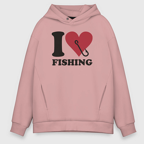 Мужское худи оверсайз I love fishing / Пыльно-розовый – фото 1