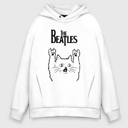 Мужское худи оверсайз The Beatles - rock cat / Белый – фото 1