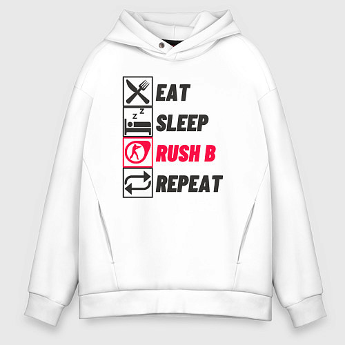 Мужское худи оверсайз Eat sleep rush b repeat / Белый – фото 1