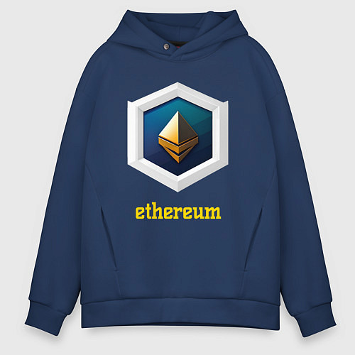 Мужское худи оверсайз Логотип Ethereum / Тёмно-синий – фото 1