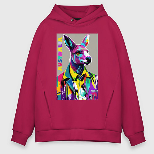 Мужское худи оверсайз Kangaroo - Australia - pop art / Маджента – фото 1