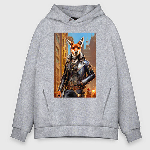 Мужское худи оверсайз Кенгуру - стимпанк - нейросеть / Меланж – фото 1