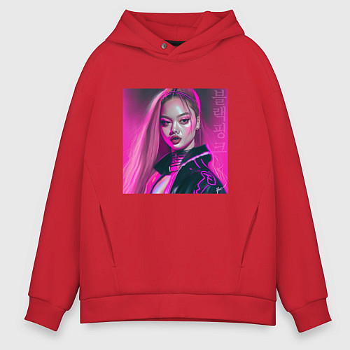 Мужское худи оверсайз Blackpink Lisa аниме рисунок / Красный – фото 1