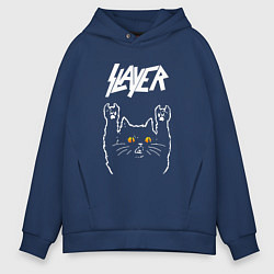 Толстовка оверсайз мужская Slayer rock cat, цвет: тёмно-синий