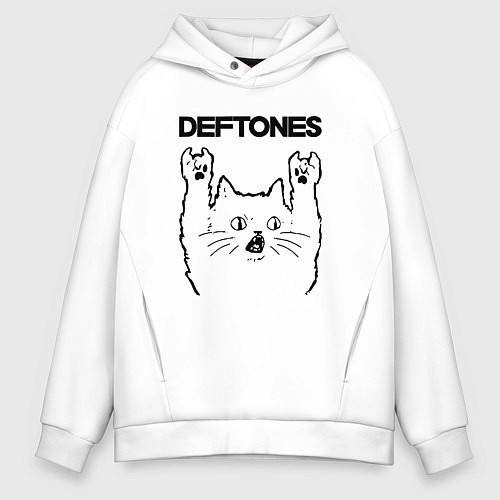 Мужское худи оверсайз Deftones - rock cat / Белый – фото 1