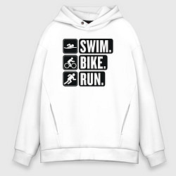 Толстовка оверсайз мужская Swim bike run, цвет: белый