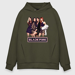 Толстовка оверсайз мужская Rose Blackpink kpop, цвет: хаки