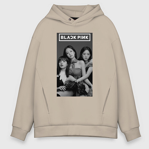 Мужское худи оверсайз Blackpink black and white / Миндальный – фото 1