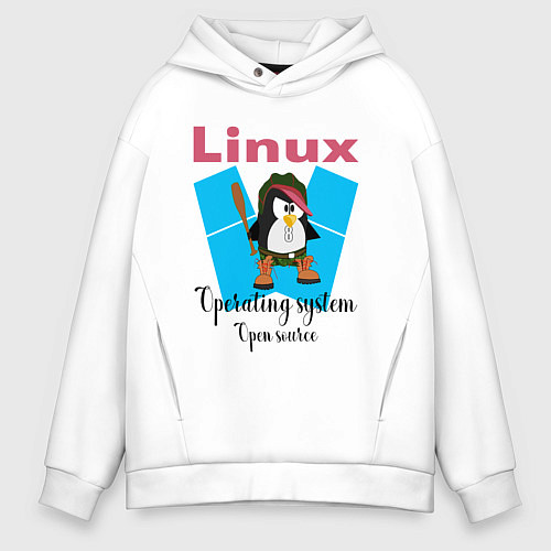 Мужское худи оверсайз Пингвин линукс в шляпе / Белый – фото 1