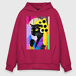 Мужское худи оверсайз Black cat cheese - pop art - poster