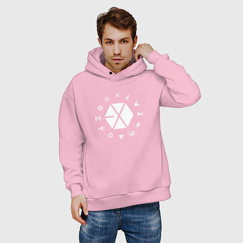 Мужское худи оверсайз Logo EXO / Светло-розовый – фото 3